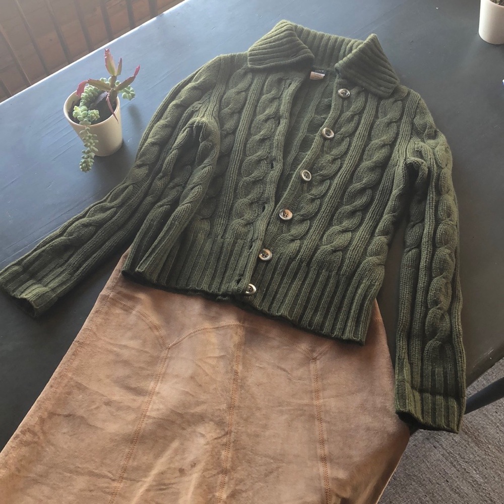 J Crew olive green wool/cashmere cardigan sz M